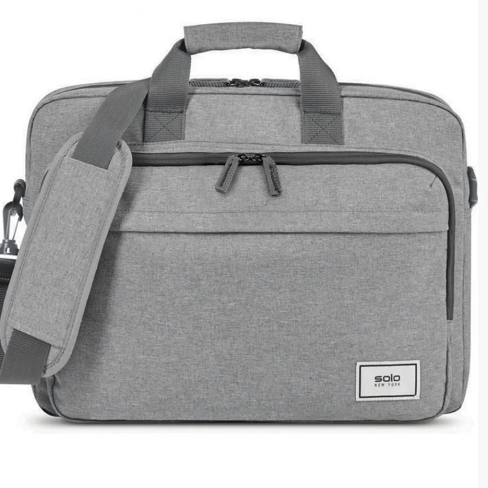 Solo New York Gray Re:New Recycled Adjustable Straps Laptop Briefcase Size 15.6